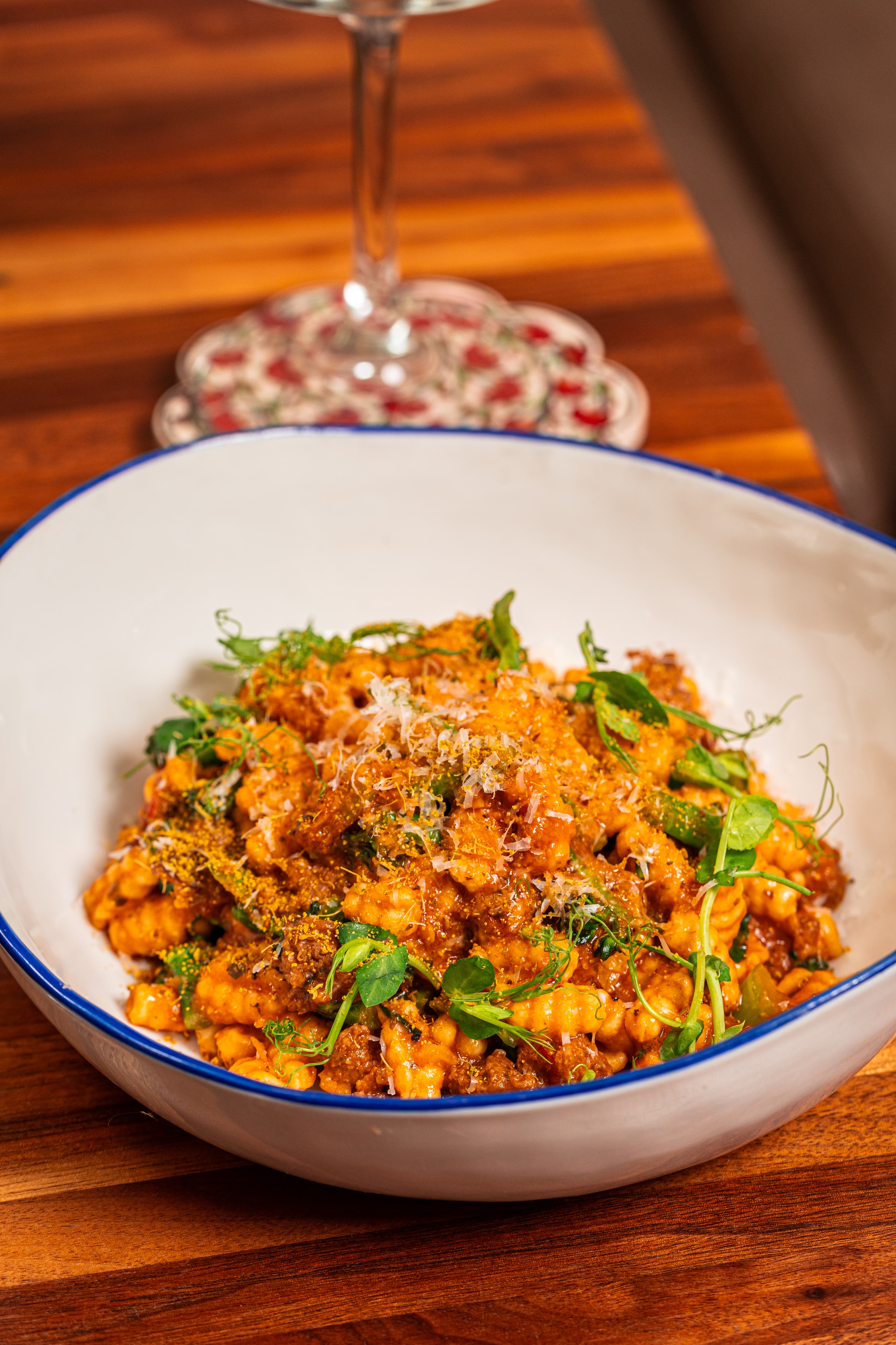 Fusilli pasta with fresh herbs and parmesan